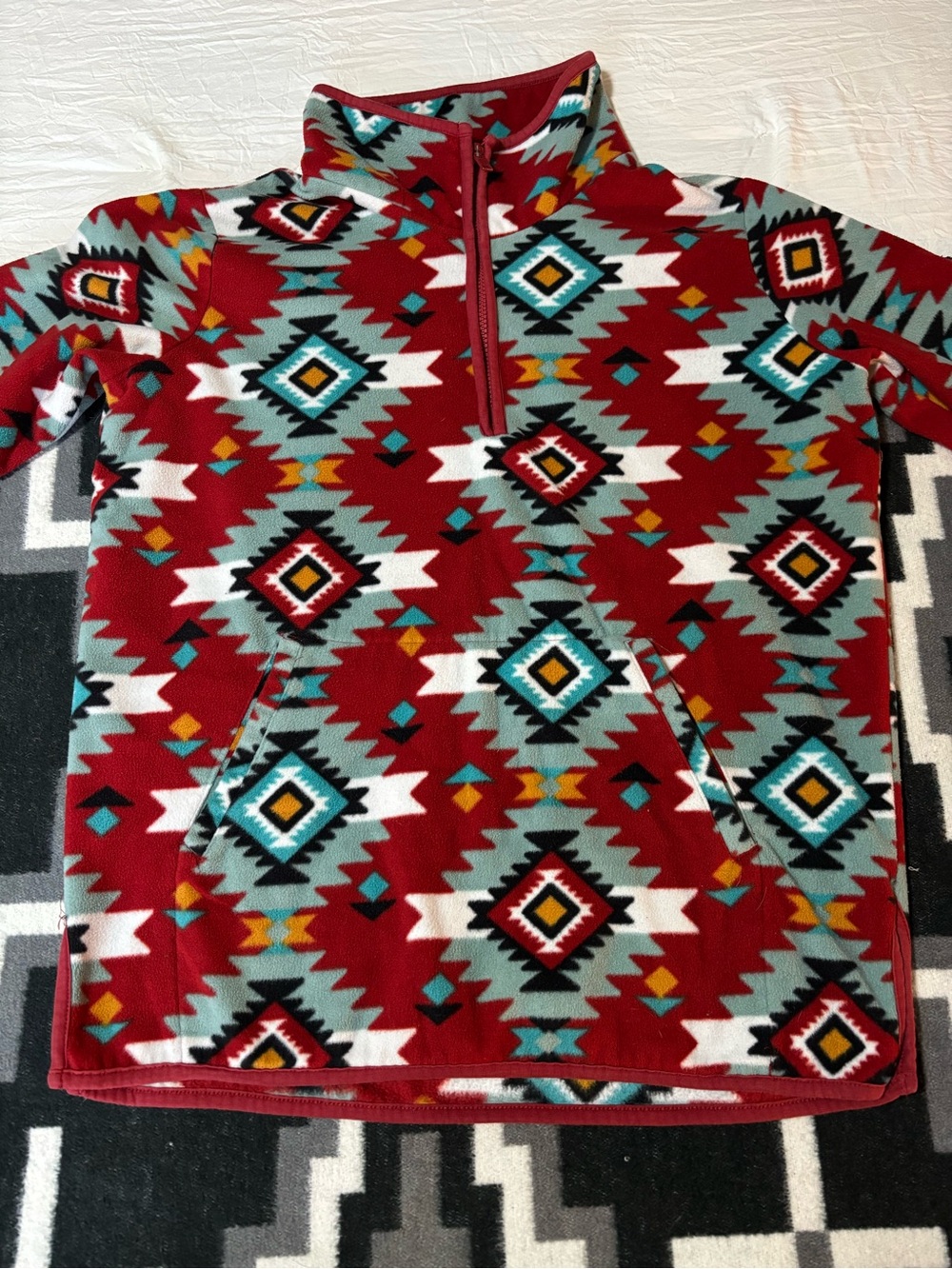 Women’s Wrangler Red Aztec Quarter-Zip Fleece Pullover